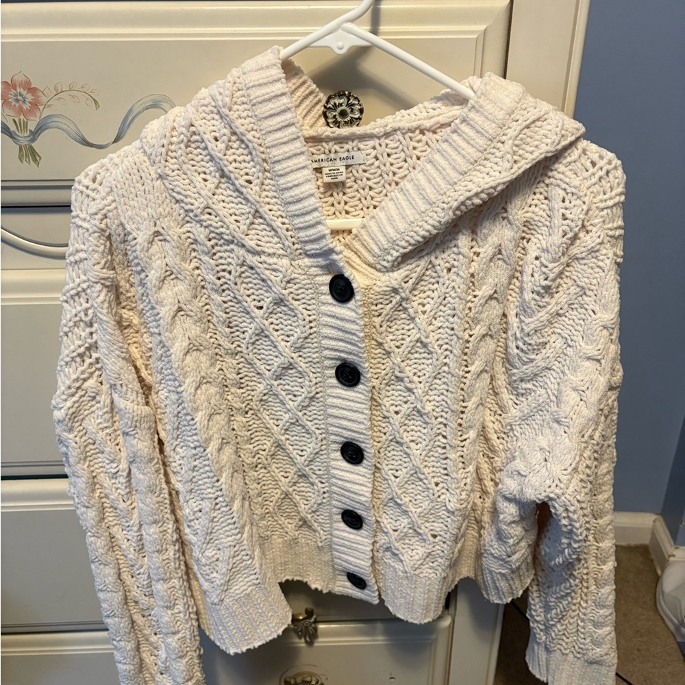 American Eagle Outfitters Cream Cable Knit Cardigan